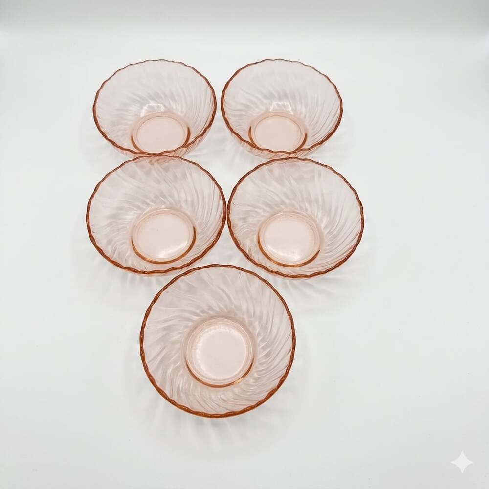 Arcoroc France Pink Swirl Glass Dessert Bowls Set of 5